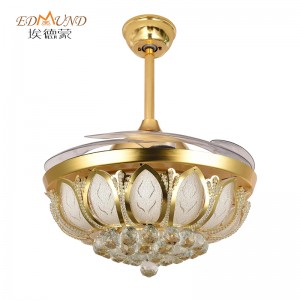 K003 Chandelier ceiling fan with light with remote 42 inch 3 color with speaker crystal fan chandelier