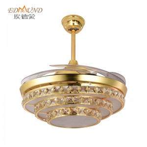 K004 Chandelier ceiling fan with light with remote 42 inch 3 color with speaker crystal fan chandelier