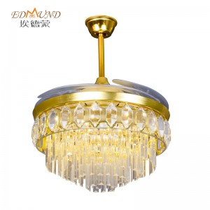 K007 Chandelier ceiling fan with light with remote 42 inch 3 color with speaker crystal fan chandelier