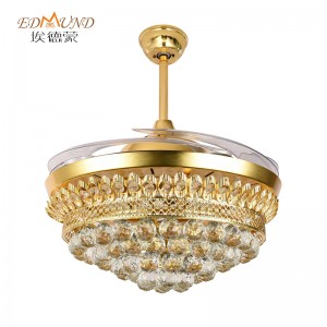 K006 Chandelier ceiling fan with light with remote 42 inch 3 color with speaker crystal fan chandelier