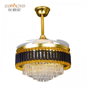 K008 Chandelier ceiling fan with light with remote 42 inch 3 color with speaker crystal fan chandelier