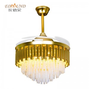 K009 Chandelier ceiling fan with light with remote 42 inch 3 color with speaker crystal fan chandelier