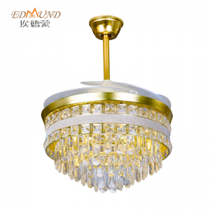 K010 Chandelier ceiling fan with light with remote 42 inch 3 color with speaker crystal fan chandelier