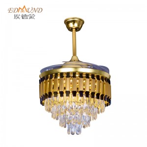 K011 Chandelier ceiling fan with light with remote 42 inch 3 color with speaker crystal fan chandelier