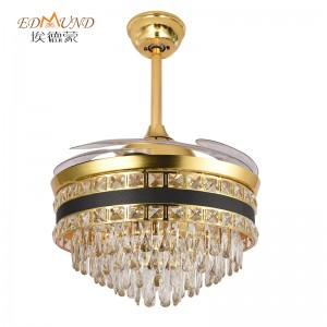 K012 Chandelier ceiling fan with light with remote 42 inch 3 color with speaker crystal fan chandelier