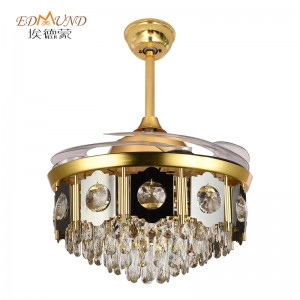 K013 Chandelier ceiling fan with light with remote 42 inch 3 color with speaker crystal fan chandelier