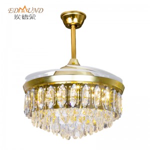 K014 Chandelier ceiling fan with light with remote 42 inch 3 color with speaker crystal fan chandelier