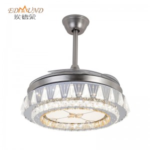 K015 Chandelier ceiling fan with light with remote 42 inch 3 color with speaker crystal fan chandelier